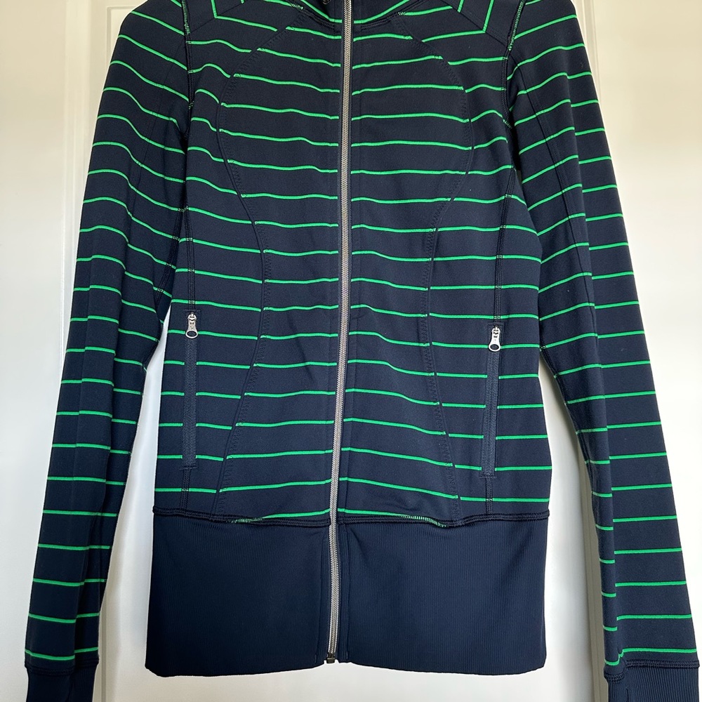 Lululemon Navy and Green Striped Zip-Up Jacket